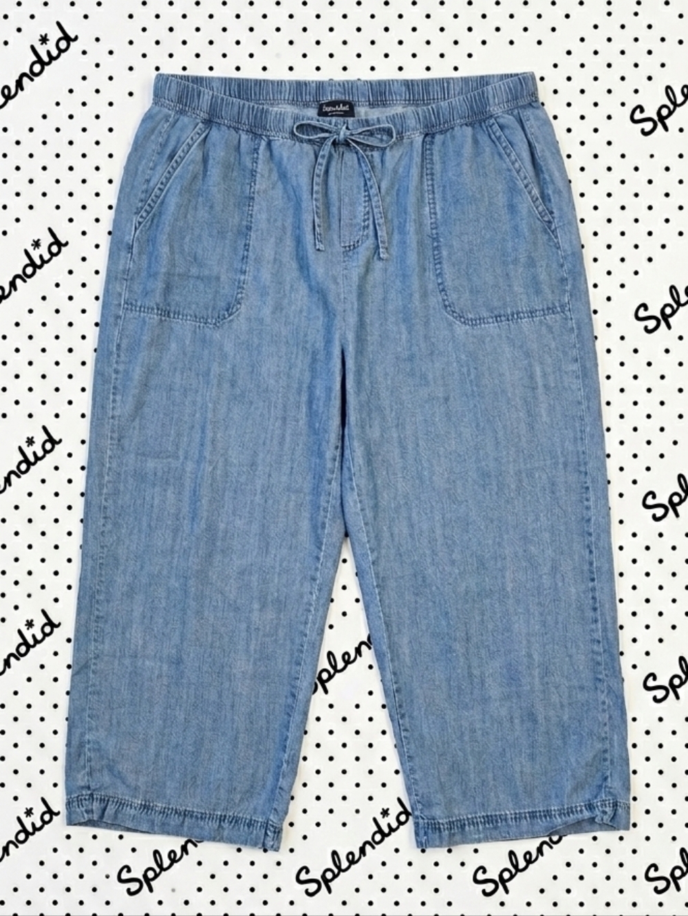 ​Splendid Women’s XXL Lyocell Chambray Wide Leg Crop Pants - Blue Indigo
